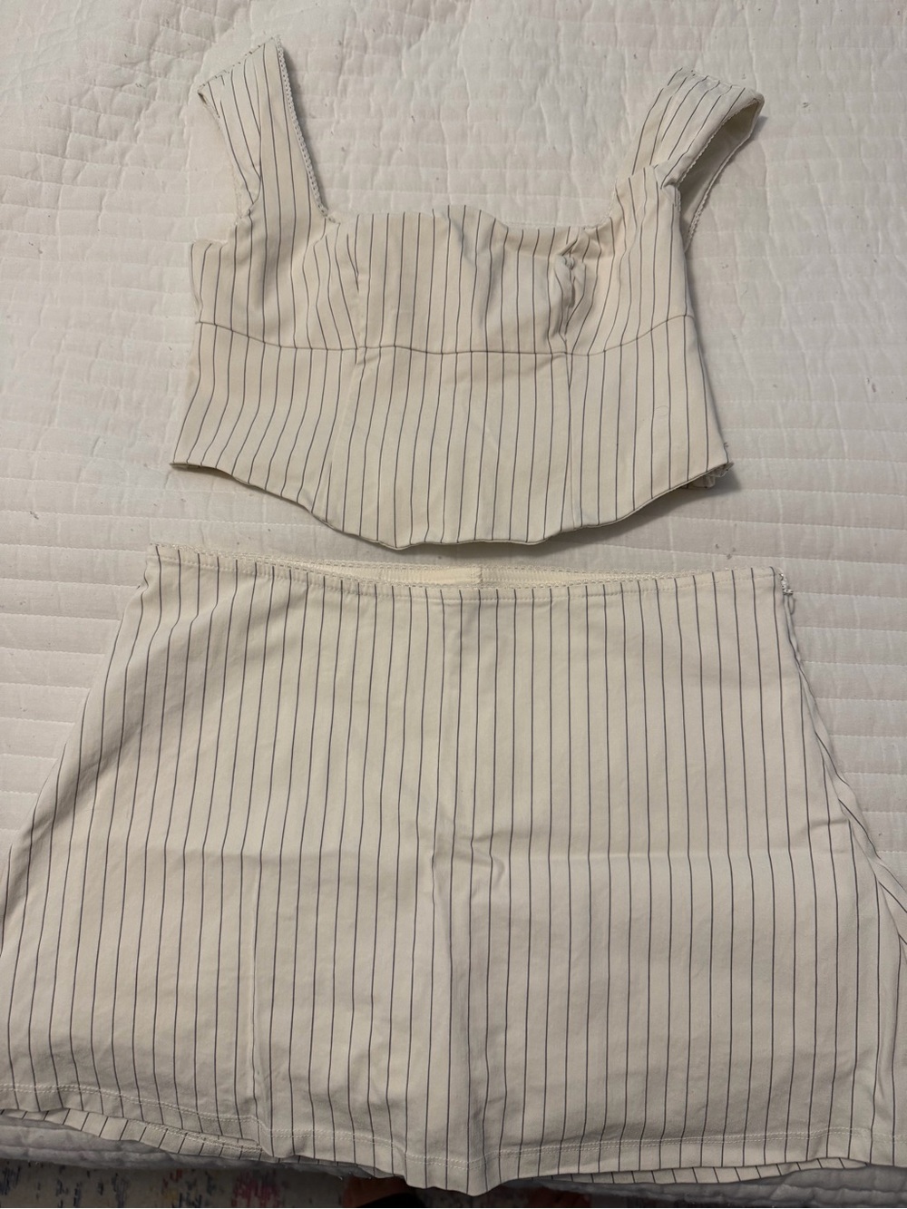 Women's Cream Pinstripe High-Waist Short Skort Set